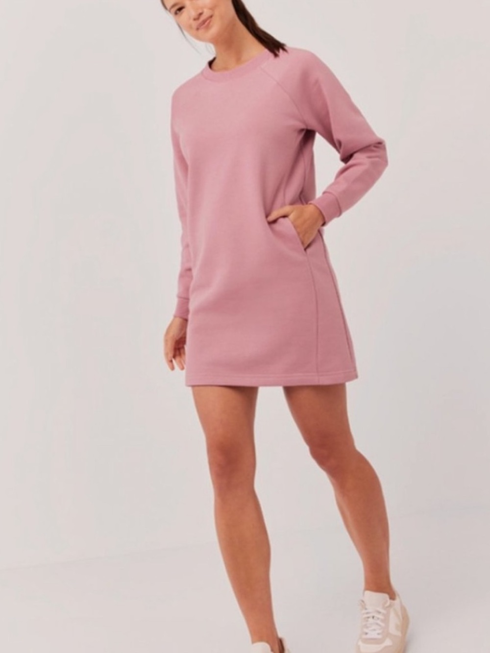 Pact Womens Organic Cotton Coutside Sweatshirt Dress Pink Pockets Size M EUC